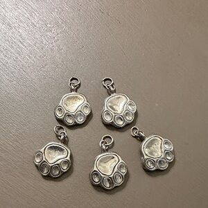 Charming Silver tone  Paw Print charms( 5 )